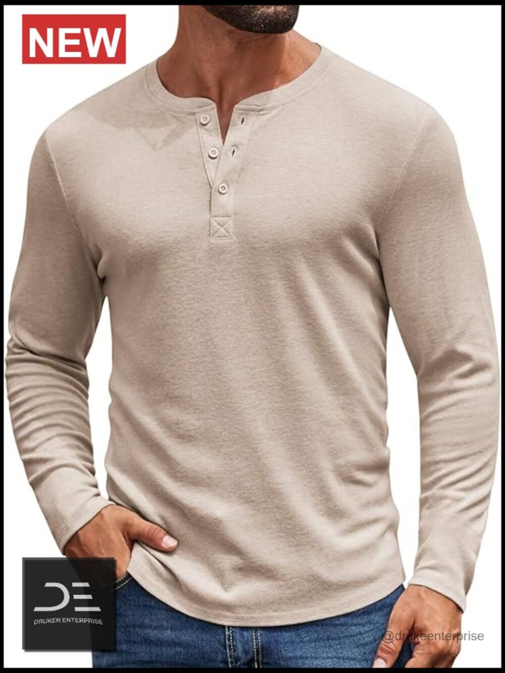 Long Sleeve Henley Shirt with 3-Button Placket Soft Stretchy Pullover